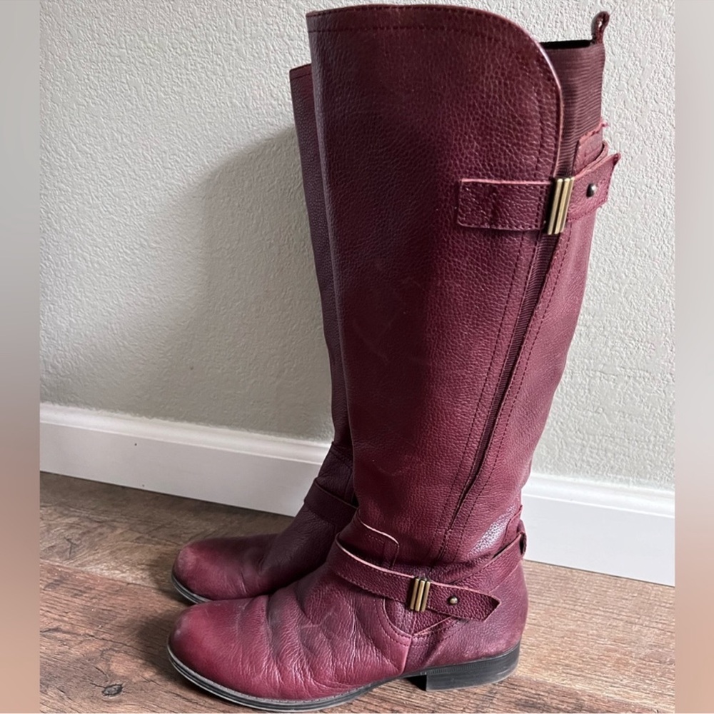 Genuine Leather Burgundy Knee High Riding Boots